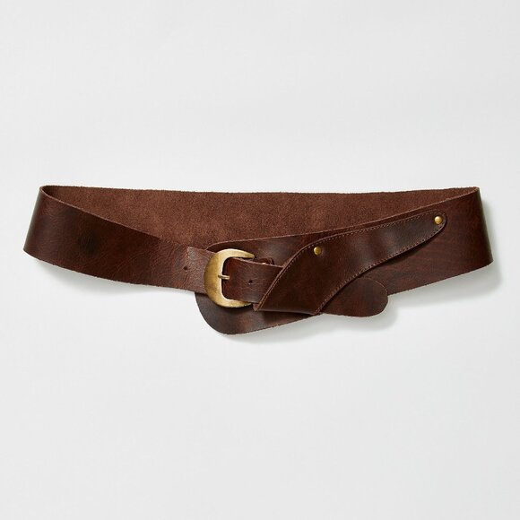 Free People Wide Brown Leather Waist Belt with Brass Buckle main image 4